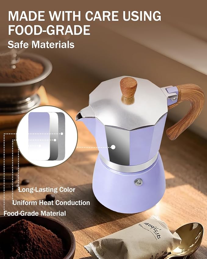 Coffee Maker Stovetop Espresso Maker 12 Cup Aluminum Moka Pot Percolator 20oz 600ml Easy Brewing for Electric Ceramic Stoves Home Camping Italian Cuban Café Classic Purple - Image 6