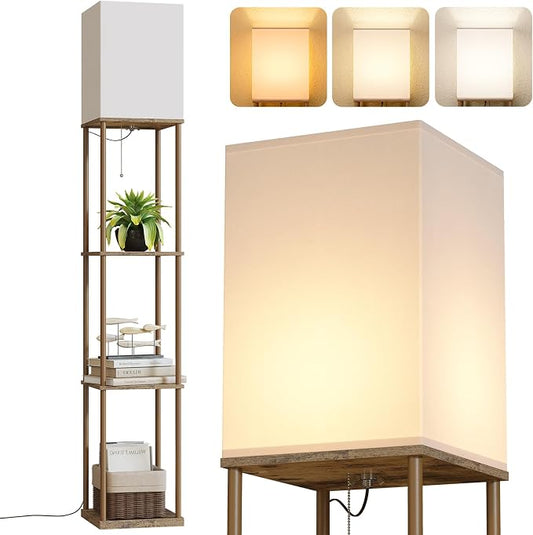 SUNMORY Floor Lamp with Shelves, Modern Square Shelf Lamps, Display Shelf Standing Lamp with 3 Color Temperature Bulb, Corner Bookshelf Lamps for Living Room and Bedroom Office, Home Decor by SUNMORY