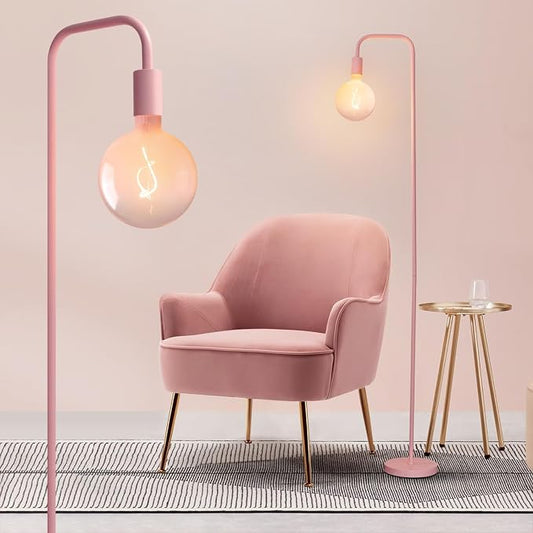 ONEWISH Pink Floor Lamp for Bedroom, Cute Standing Lamp with LED Bulb, Translucent Pink Globe Glass 2700k Warm Lighting. Globe Floor Lamp for Livingroom, Bedroom,Office by onewish