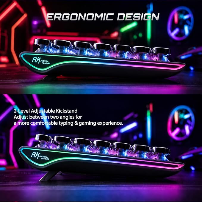 RK ROYAL KLUDGE S108 Typewriter Mechanical Keyboard, Wired Gaming Keyboard with Number Pad, Full Size Retro Keyboards w/Detachable Wrist Rest for Mac/Win/PC, Clicky Blue Switch, Rainbow Backlit Black - Image 7