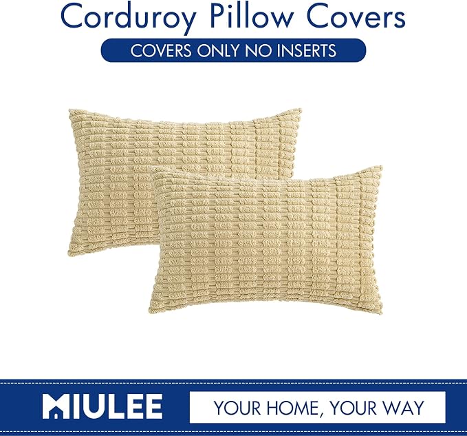 MIULEE Pack of 2 Corduroy Decorative Lumbar Throw Pillow Covers 20x12 Inch Soft Boho Striped Pillow Covers Modern Farmhouse Home Decor for Sofa Living Room Couch Bed Beige - Image 6