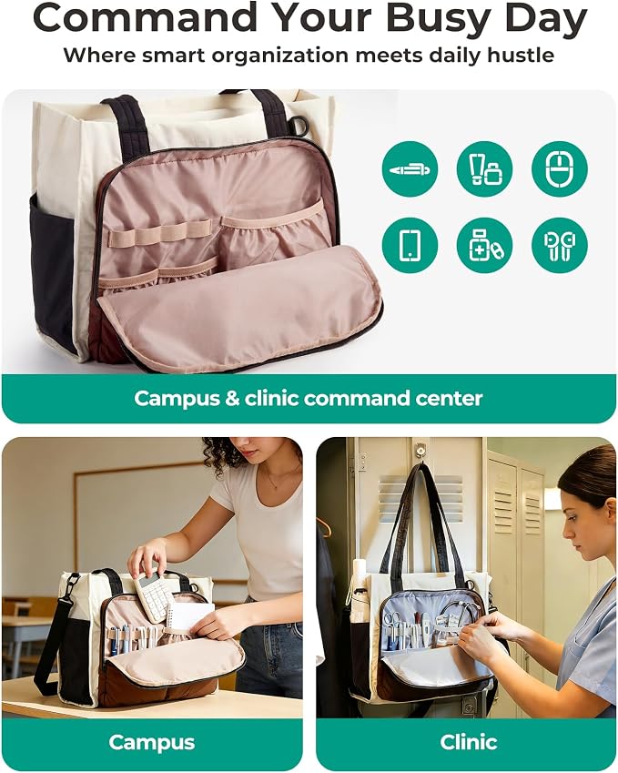 BAGSMART Small Tote Bag for Women, 13'' Laptop Canvas Work Bag with Zipper | 30oz/40oz Tumble & 11 Pockets Travel Tote, Teachers/Nurses, Lightweight Canvas or Water-Resistant Puffer Taslon Crossbody Bag - Image 3