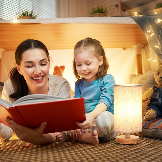 Fenmzee 9" Small Table Lamp for Bedroom - Inline Control with 3000K Blub | Cream Shade and Wood Base | 680 Lumens | Easy Assembly | Minimalist Design | E26 | for Kitchen | for Kids Room - Image 5