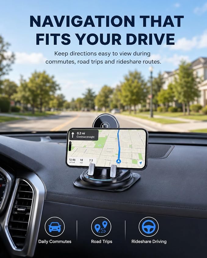Car Phone Holder 360 Degree Rotation Navigation Mount Splendid Dashboard Windshield Accessories for Women Rotating Soporte De Telefono para Carro Grip Anti-Slip Grips(Mirror Edition) - Image 5
