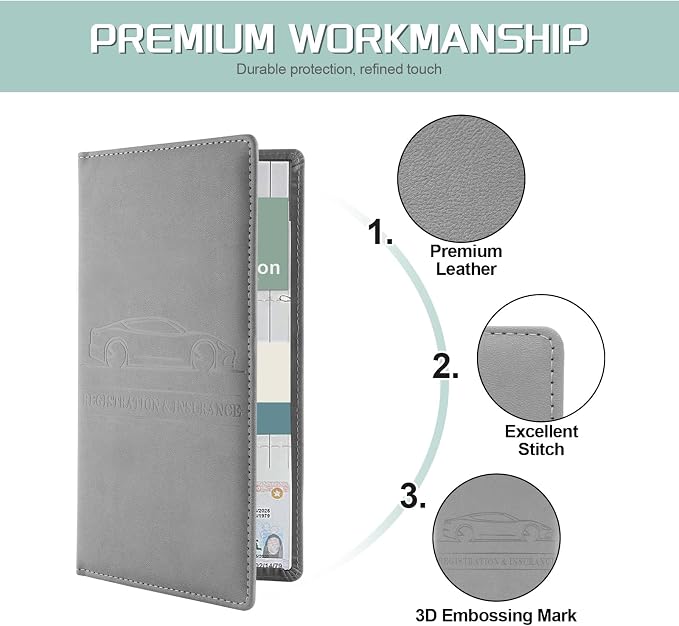 JUSTTOP 2Pack Car Registration and Insurance Holder,Car Document Holder for Cards License with Magnetic Shut,Vehicle Glove Box Car Organizer for Documents, Cards, License(Gray) - Image 4
