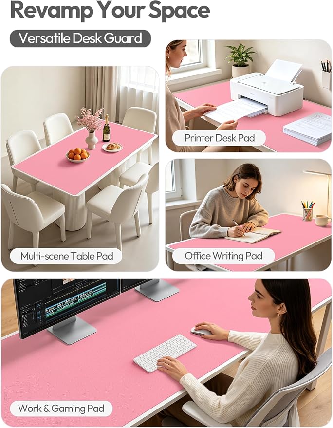 YSAGi Leather Desk Protector, Office Mat, Large Mouse Mat, Non-Slip PU Leather Blotter, Laptop Desk, Waterproof Writing Pad for Office and Home (Pink, 47.2" x 23.6") - Image 7