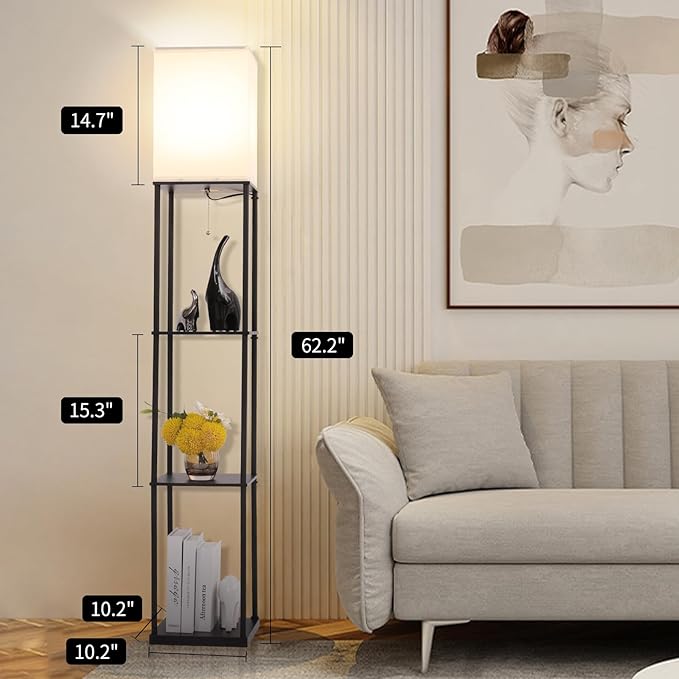 Gupuzm Floor Lamp with Shelves, with Modern Square Standing Lamp with Smart APP Control RGB Bulb, Corner Display Bookshelf Lamp for Living Room, Bedroom and Office (black-9RGB) - Image 4