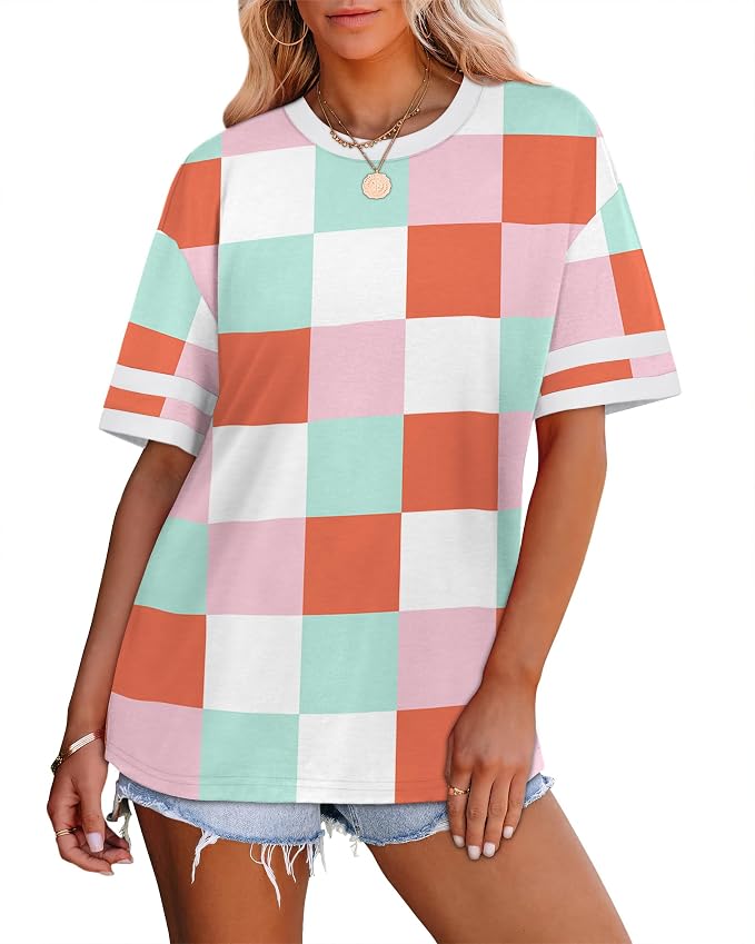 WIHOLL Womens T Shirts Loose Fit Short Sleeve Tees Crew Neck Color Block Summer Tops 2026 Fashion - Image 3