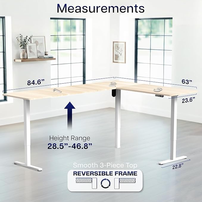 VIVO Light Wood 84 x 63 in Corner Standing Desk, DESK-E3CTWC-84 | Electric, Large Reversible L-Shaped Table, Sit Stand Height Adjustable, Memory Controller, Office Furniture Sets, Black Frame - Image 5