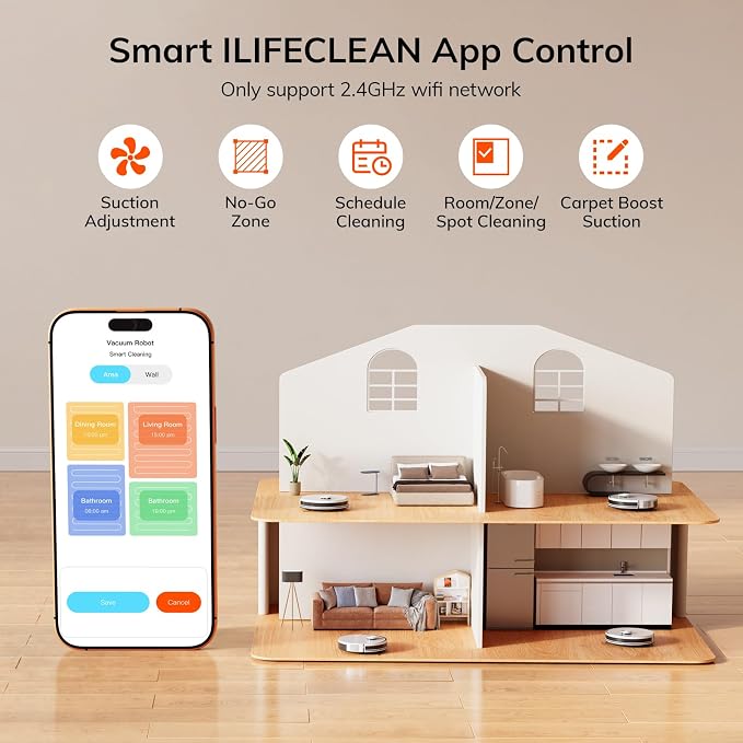 ILIFE A30s Robot Vacuum, 10000Pa Max Suction | LiDAR Navigation, Home Mapping, No-Go Zone, 150 Mins, App, Voice and Remote Control, for Hard Floor, Carpet and Pet Hair - Image 5