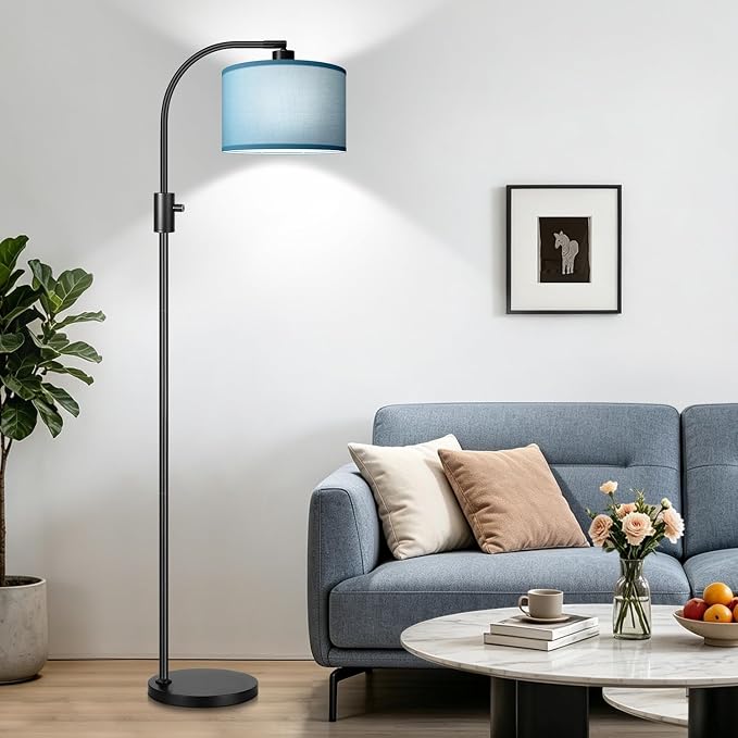Nintiue Dimmable Black Floor Lamp, 1200 Lumens LED Edison Bulb Included, Arc Gold Floor Lamps for Living Room Modern Standing Lamp with Sky Blue Shade - Image 6