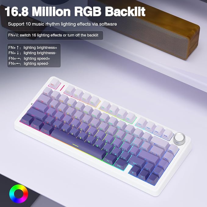 AULA F75 Pro Wireless Mechanical Keyboard,75% Hot Swappable Custom Keyboard,RGB Backlit,Pre-lubed Linear Switches,Side Printed PBT Keycaps Mechanical Gaming Keyboards,Gradient Purple - Image 6