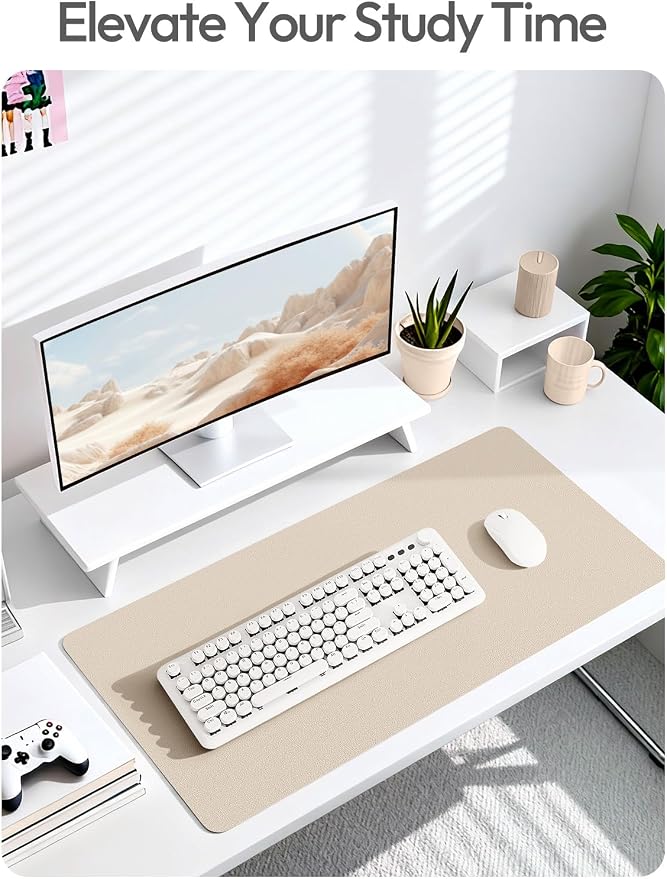 YSAGi Leather Desk Pad Protector, Large Mouse Pad, Non-Slip PU Leather Desk Blotter, Waterproof Writing Pad for Office and Home (31.5" x 15.8", Eggshell) - Image 6