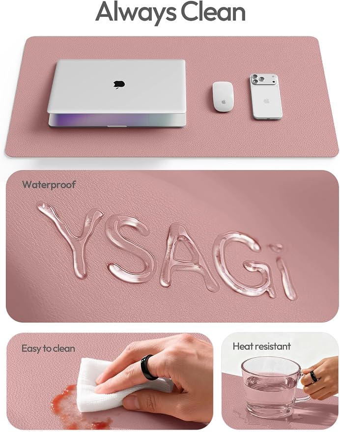YSAGi Leather Desk Protector, Office Mat, Large Mouse Mat, Non-Slip PU Leather Blotter, Laptop Desk Mat, Waterproof Writing Pad for Office and Home(Pale Mauve, 63" x 24") - Image 7