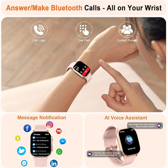 Smart Watch for Women, 2.01" AMOLED Curved HD Screen Smart Watch, Fitness Tracker with 24/7 Heart Rate/Sleep Monitor, IP68 Waterproof Running Watch,Compatible with iOS & Android for Daily Workout Pink - Image 3