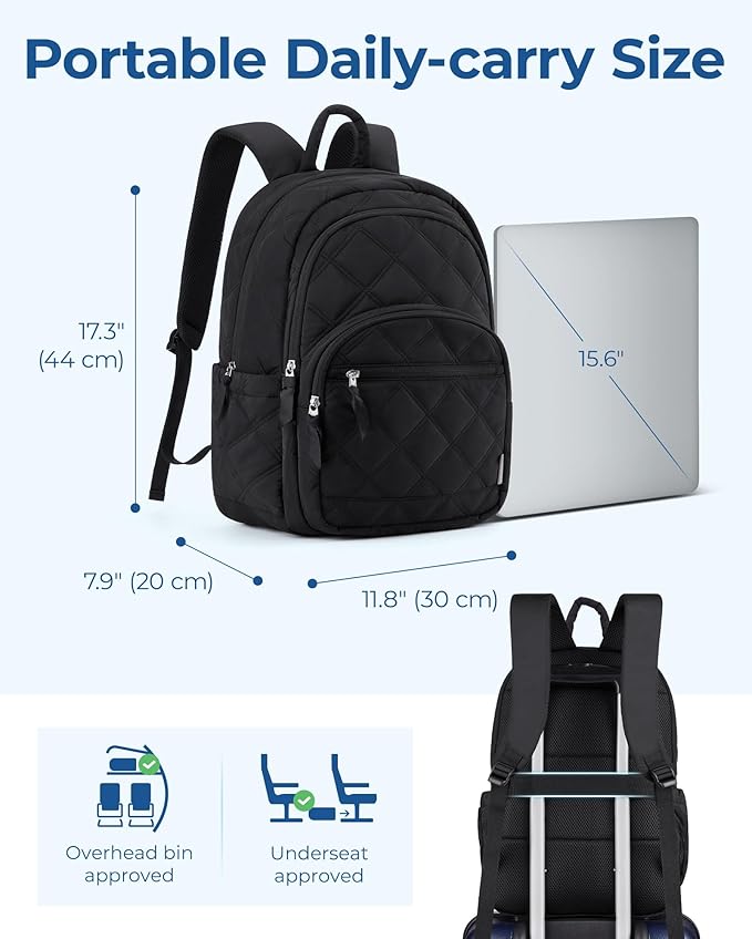 BAGSMART College Laptop Backpack,Cute Travel Backpack for Women,Quilted Computer Bookbag - Image 5