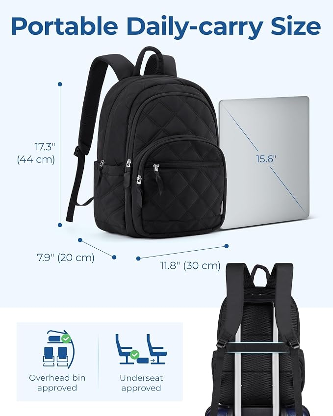 BAGSMART College Laptop Backpack,Cute Travel Backpack for Women,Quilted Computer Bookbag - Image 5