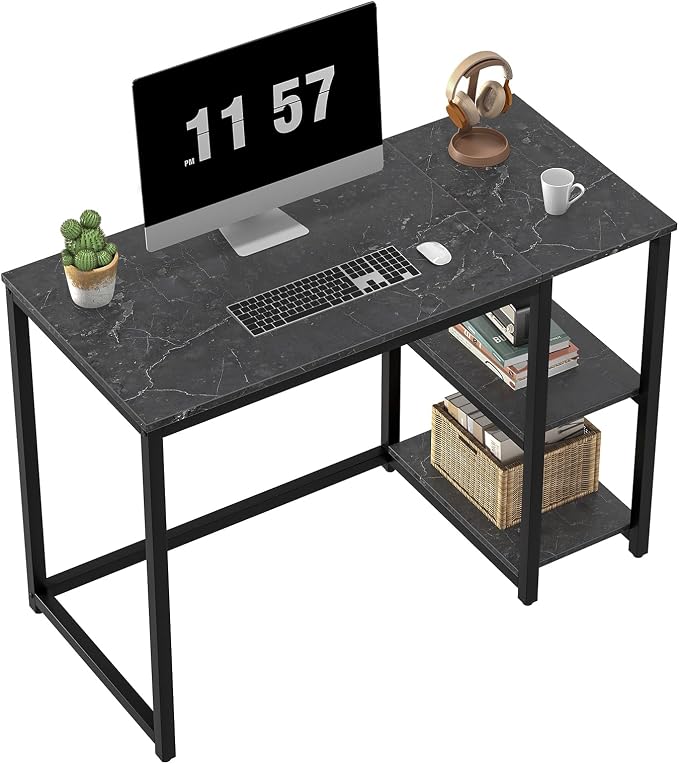 SINPAID Computer Desk 40 inches with 2-Tier Shelves Sturdy Home Office Desks with Large Storage Space Modern Gaming Desk Study Writing Laptop Table, Black Marble by SINPAID