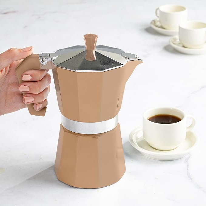 Primula Classic Moka Pot Stovetop Espresso and Coffee Maker, Italian and Cuban Cafetera for Rich Espresso Brewing, Durable Aluminum Greca Coffee Maker with Easy Grip Handle, 6-Cup, Caramel - Image 7