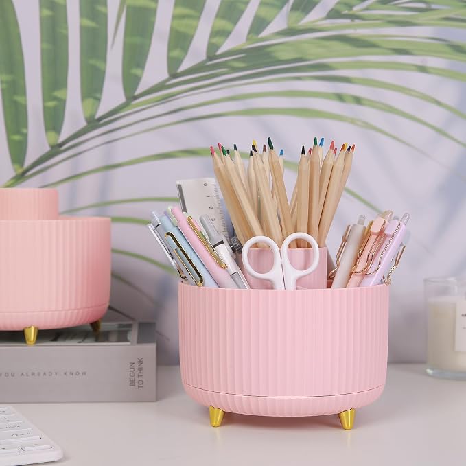 SKYDUE 360 Rotating Multipurpose Organizer - Cute Rotating Pen Holder with 5 Slots for Art Supplies, Office, School, Home - Image 2
