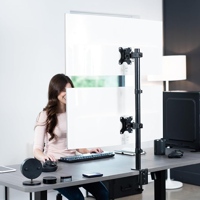 VIVO Dual Vertically Stacked Ultra-Wide Monitor Desk Mount, Extra Tall Heavy Duty Adjustable Stand for 2 Ultrawide Screens up to 45 inches, 25 lbs Per Screen Capacity, Black, STAND-V200R - Image 6