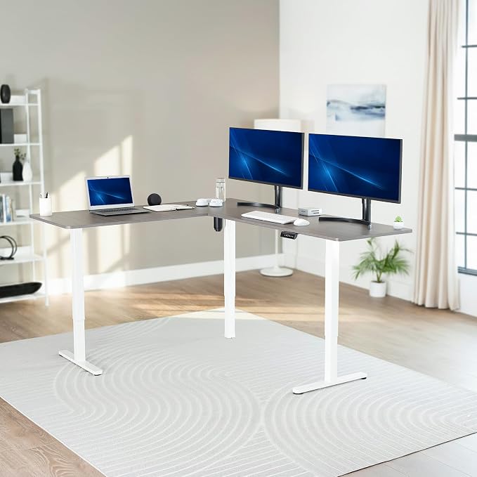 VIVO Dark Gray 75 x 63 in Corner Standing Desk, DESK-E3CTWG-75 | Electric, Large Reversible L-Shaped Table, Sit Stand Height Adjustable, Memory Controller, Office Furniture Sets, Black Frame - Image 2