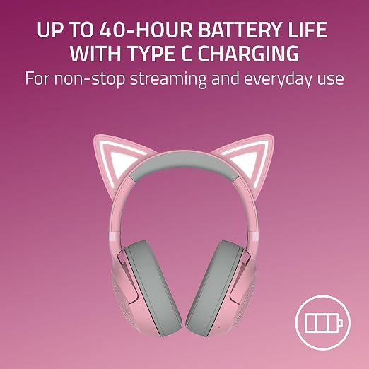 Razer Kraken Kitty V2 BT Wireless RGB Headset, Pink | Chroma RGB Kitty Ears & Earcups, Bluetooth 5.2, 40 mm Drivers, Noise-cancelling Mics, Lightweight, USB-C, 40 Hr Battery - Image 7