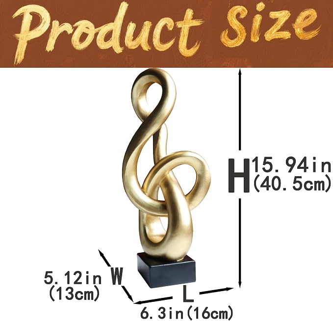 16" Modern Abstract Ribbon Decorative Sculpture, Knot Sculptures,Home Decor,Coffee Table Statues,Dining Living Room Desk Decor,Musical Note,Golden - Image 5
