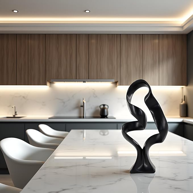 15" Modern Abstract Ribbon Decorative Sculpture, Knot Sculptures,Home Decor,Coffee Table Statues,Dining Living Room Desk Decor（Black） - Image 3