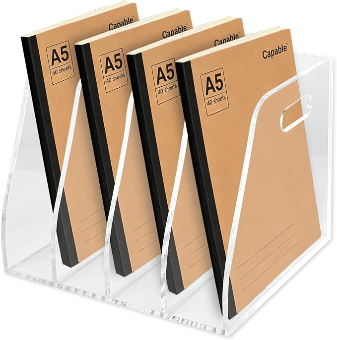 4-Tier Clear Acrylic File Holder, Vertical Document Organizer for Magazines, Binders, Notebooks & Envelopes - Multi-Purpose Desk Storage for Home Office（B5,4 Sections） by Unknown