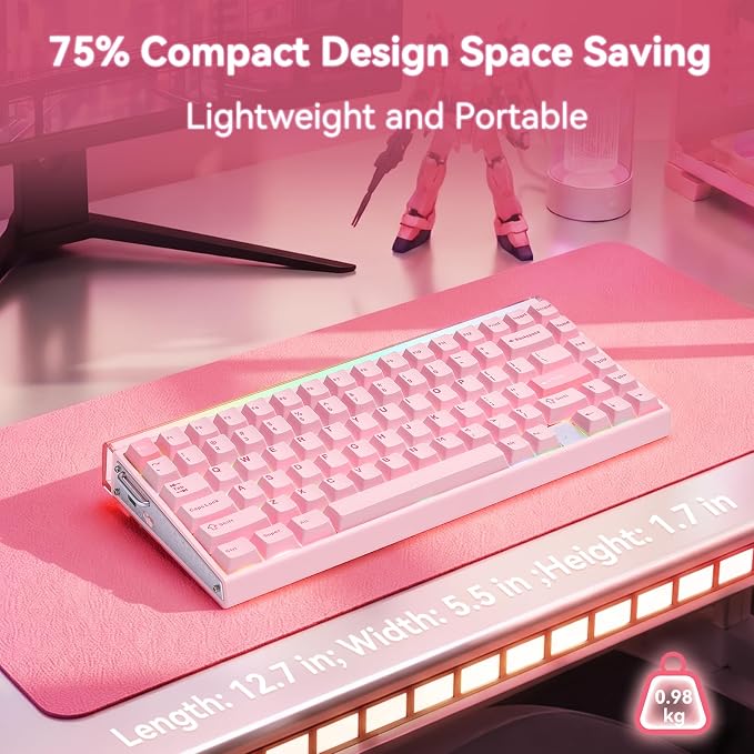 Aula Hero 75 HE Wireless Gaming Keyboard,Black Mechanical Keyboards | Tri-Mode BT 5.0/2.4GHz/USB-C 75% Aluminum Keyboard,RGB Custom Keyboard Hall Effect,Computer Keyboard Compatible w/Win/Mac - Image 7