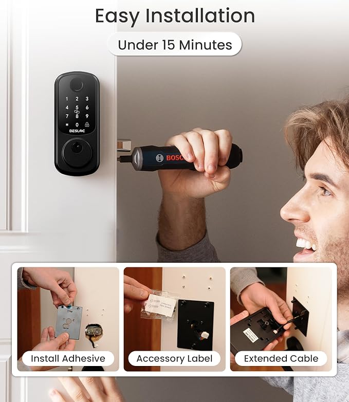 DESLOC Smart Lock B200 WiFi Version, Fingerprint Keyless Entry Door Lock, App Remote Control, Smart Locks for Front Door, WiFi Deadbolt Smart Lock, Emergency Power Port,12 Months Battery, Auto Lock - Image 6