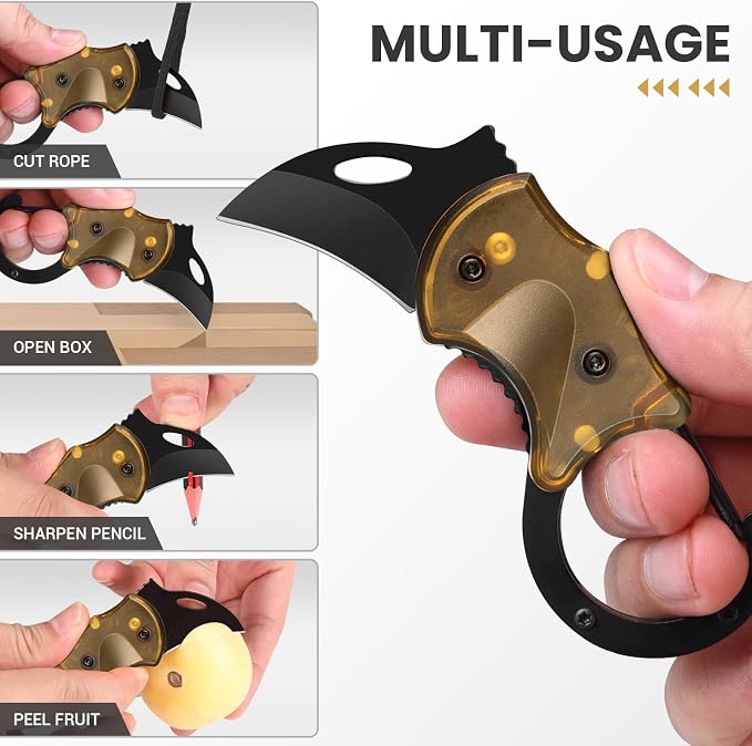 FUNBRO Small Pocket Knife, Cool Box Cutter with 1.34 Inch Sharp Blade | Edc Knives Tool (Amber) - Image 4