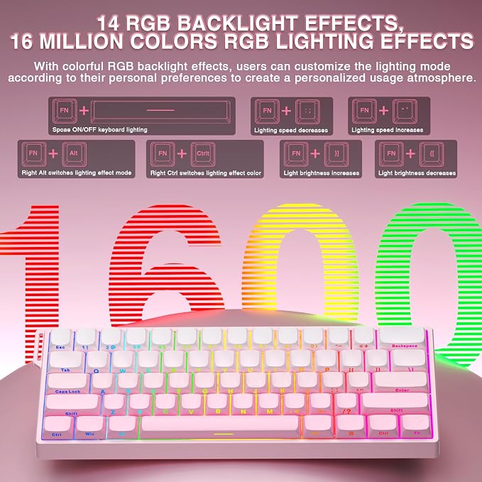 Aula WIN60 HE - 60% Mechanical Gaming Keyboard Wired, Hall Effect Magnetic Switch Hot Swappable,8000 Hz Polling Rate, RGB Keyboard 60 Percent Compact Design for PC (Gradient Pink) - Image 6