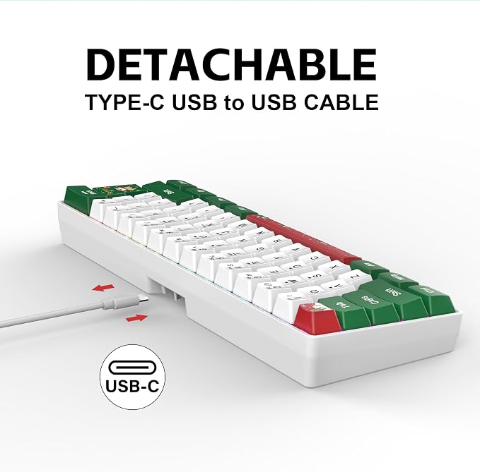 Snpurdiri 60% Wired Gaming Keyboard, RGB 61-Key (Red Green White) | Backlit Small Ultra-Compact 60 Percent Gaming Keyboard for PC/Mac Gamer, Typist, Travel, Easy to Carry on Business Trip - Image 7