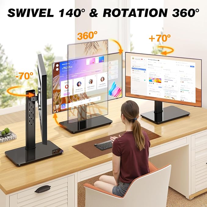 TAVR Furniture Single Monitor Stand VESA Mount for 13-32 Inch Screens | Free-Standing Monitor Riser with Swivel Tilt Rotation Height Adjustable, Universal Desk Stand up to 44lbs, Black - Image 2