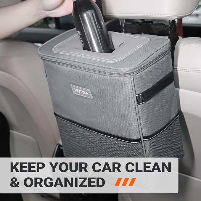 HOTOR 3 Gallons Car Trash Can, Ultra Large Capacity Organizer and Storage with Adjustable Straps & Magnetic Snaps, Waterproof Car Accessory for Interior Car Stuff Storage, Gray - Image 2