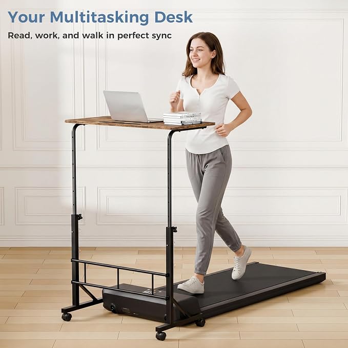 DUMOS 31.5" Walking Pad Desk, Laptop Desk, Home Office | Lockable Wheels, Adjustable Height, Portable Rolling Design, Treadmill Use, Stand Up Style, Rustic Brown - Image 7