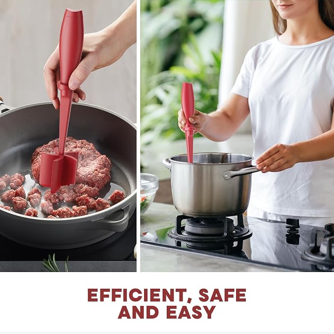 2 Pcs Meat Chopper, Upgrade Hamburger Grinder, Premium Heat Resistant Meat Masher for Ground Beef, Ground Turkey and More, Non Stick Mix Chopper, Hamburger Smasher Safe-Red | Heat Resistant, Food-Grade Nylon, for Ground Turkey/Chicken and More, Non Sti... - Image 6