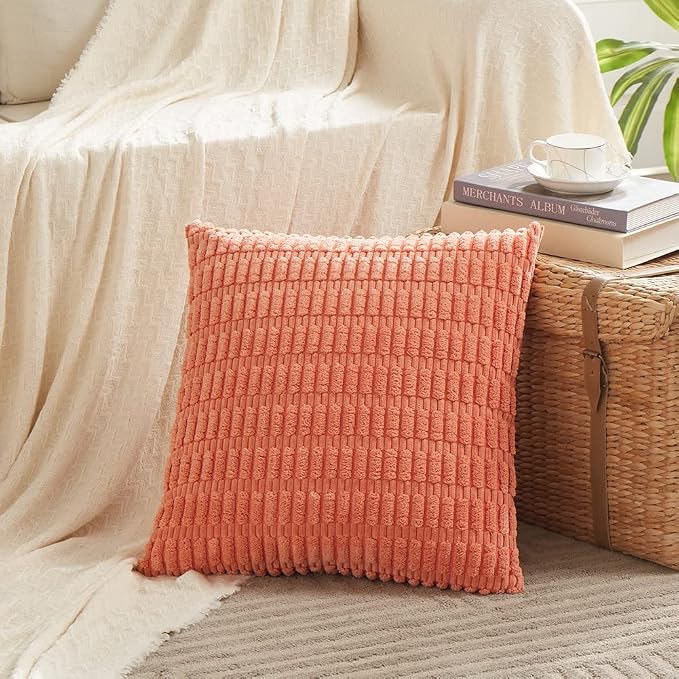 Fancy Homi 4 Packs Decorative Throw Pillow Covers for Living Room Couch Bed, Modern Farmhouse Boho Home Décor Accent Cushion Case, 24" x 24", Coral - Image 2