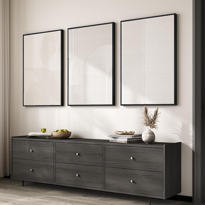 Large Framed 3D Textured Abstract Wall Art for Living Room, 3 Piece Modern White Geometric Pictures Wall Decor, Minimalist Line Paintings for Bedroom Dining Room Hallway Office 24x36 In - Image 4