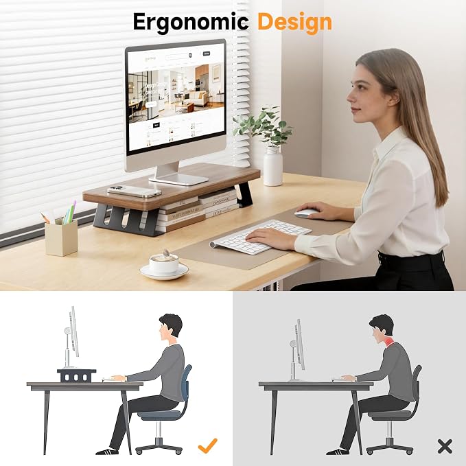 Monitor Stand - 24 Inch Wood Monitor Stand Riser, 220 Pounds Load Capacity Desk Monitor Riser for Laptop/PC/Printer, Desktop Stands Organizer for Home Office - Image 5