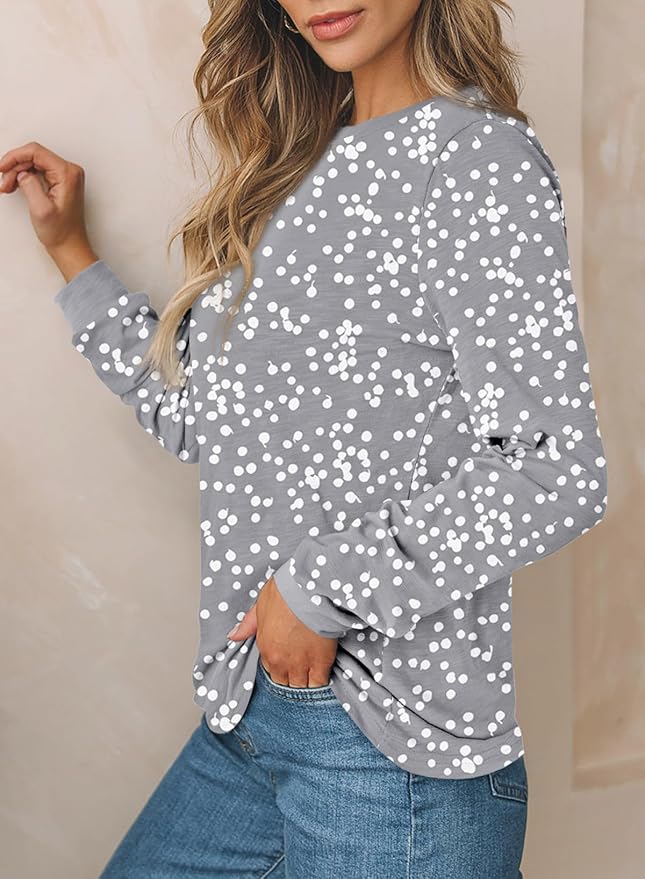 EVALESS Womens Crewneck Long Sleeve Tops Casual Polka Dots Tops Fall 2026 Tshirts Shirts - Image 3