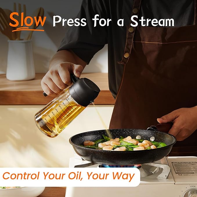 TrendPlain 16oz/470ml Glass Olive Oil Sprayer for Cooking – 2 in 1 Olive Oil Dispenser Bottle for Kitchen Gadgets and Air Fryer Accessories, Salad, BBQ - Black - Image 3