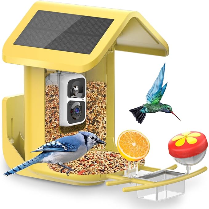 Bird Feeder with Camera Solar Powered : Smart Camera Bird Feeder 2K Live Steam for Outdoor, 5MP Photos, AI Identification, 1.8L Large Capacity, Gifts for Mom Dad, Built in Dual Solar Panel by Onlyfly