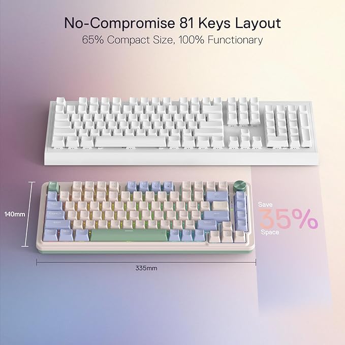 Redragon K673 PRO Wireless 81-Key RGB Gasket Gaming Keyboard, Scroll Knob | Multi-Function Control Wheel, 0-Delay Tri-Mode, Cushioned 5-Layer Noise Dampening for Creamy Thocky Sound, Compact 80% Size - Image 3