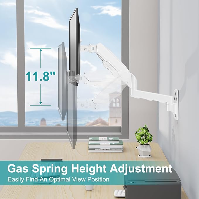 MOUNT PRO Single Monitor Wall Mount for 13 to 32 Inch Computer Screens, Height Adjustable Wall Mount Monitor Arm Holds Up to 19.8lbs, Full Motion Wall Bracket, VESA Mount 75x75, 100x100, White - Image 9
