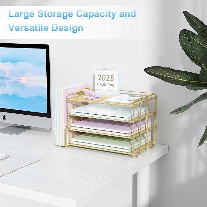 Spacrea Desk Organizers and Accessories, Paper Organizer for Desk with File organizer, Desk Accessories & Workspace Organizers for Office Supplies (Gold) - Image 7