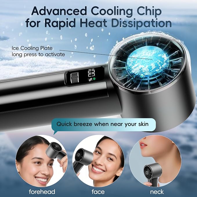 PANERGY Handheld Fan with Ice Cooler, Mini Portable Fan Rechargeable, 18Hrs Cooling, 0-100 Adjustable Speed, Small Yet Powerful, Personal Hand Fans for Travel, Beach, Outdoor, Makeup, Gifts for Women - Image 2