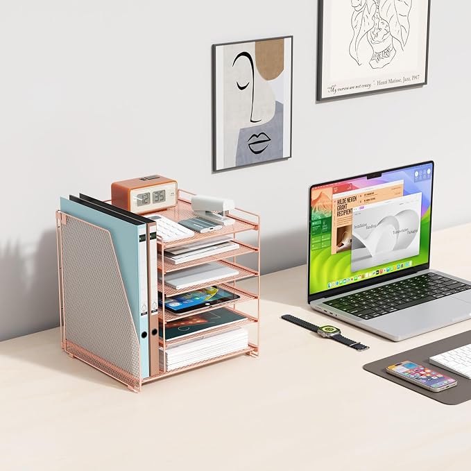 gianotter 6-Tier Paper Organizer With Magazine Holder (Rose Gold, 6-Tier) | Desk Organizers and Accessories, File Organizer for Office Supplies Storag (Rose Gold, 6-Tier) - Image 5